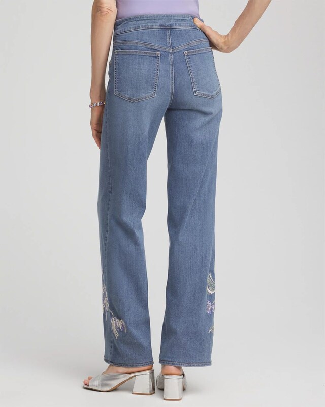 Embroidered Pull-On Wide-Leg Jeans - image 3